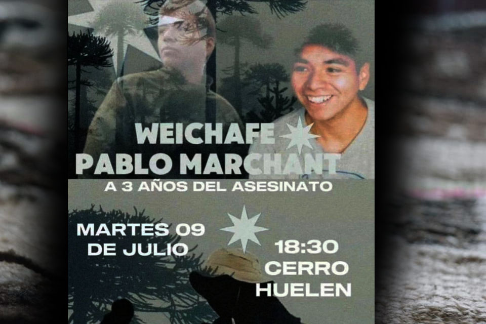 A tres años del asesinato del Weichafe Pablo Marchant yem.